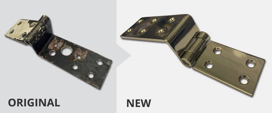 polished brass bespoke cranked hinge