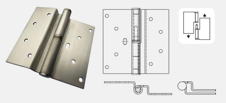 Bespoke cranked lift-off hinge with explainer diagram