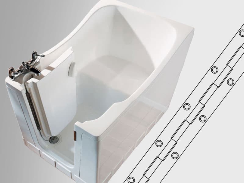 Bespoke Continuous Hinge for Walk-In Baths