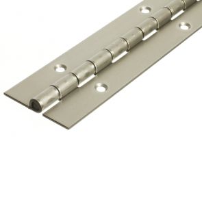 1208 Heavy Duty Continuous Piano Hinge - Stainless Steel - Self Colour - In-line Holes  1829 x 76 x 3 x 8mm Pin